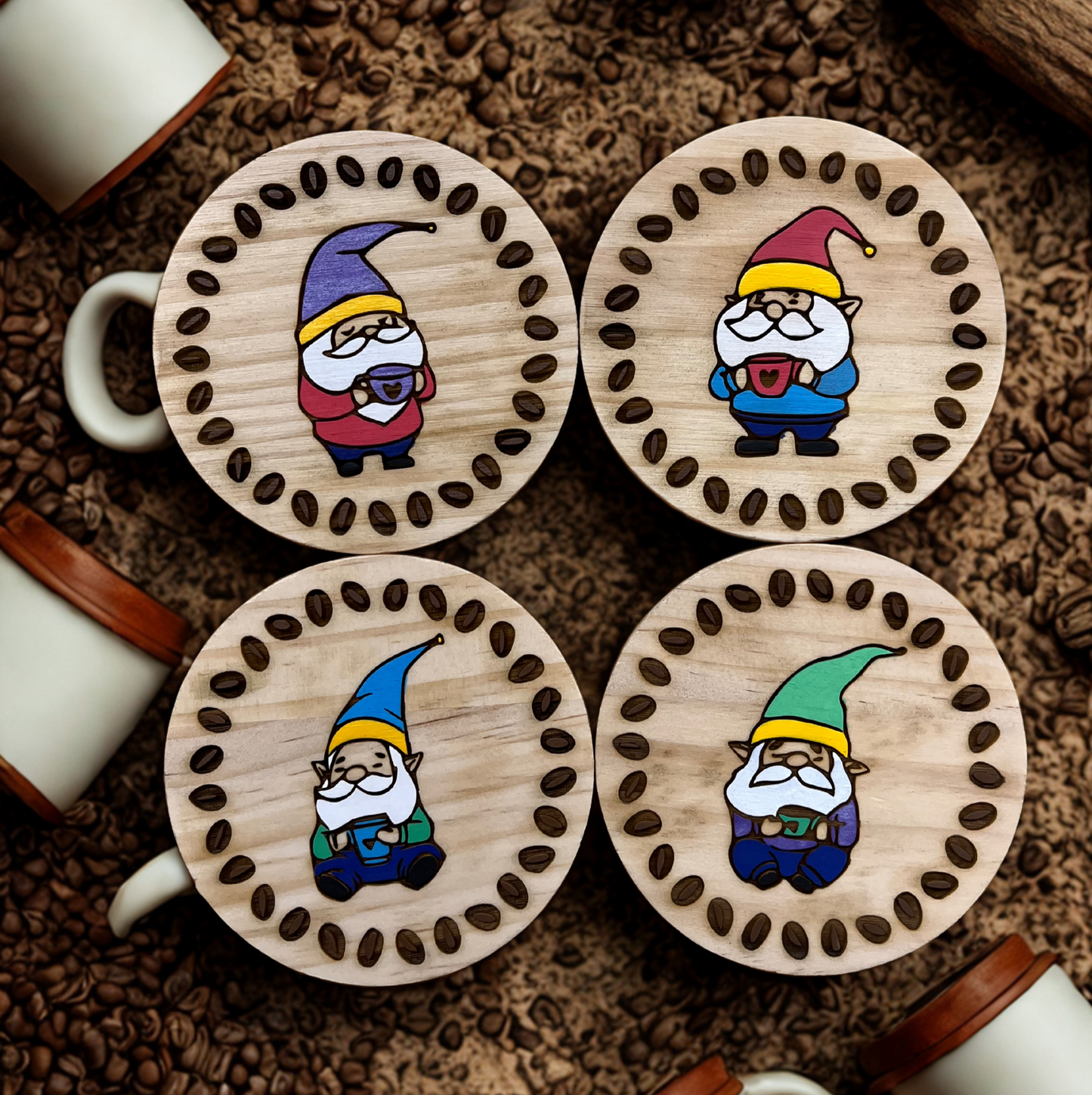 Hand Painted Coffee Themed Coasters